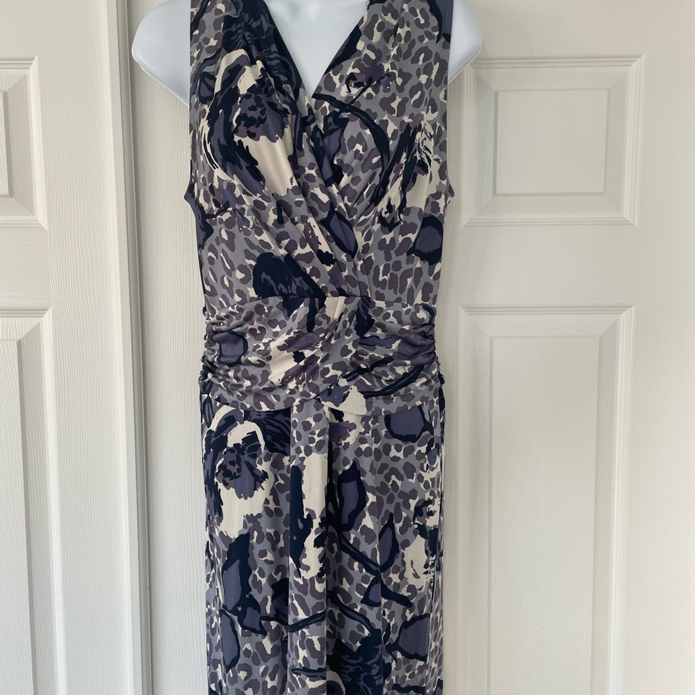 Tory Burch Blue and White Sleeveless V-Neck Dress